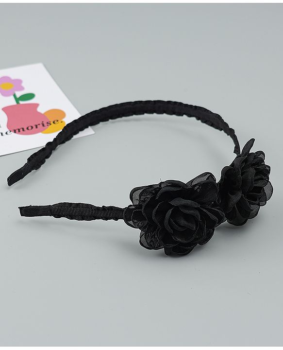Babyhug Hair Bands With Floral Applique - Black