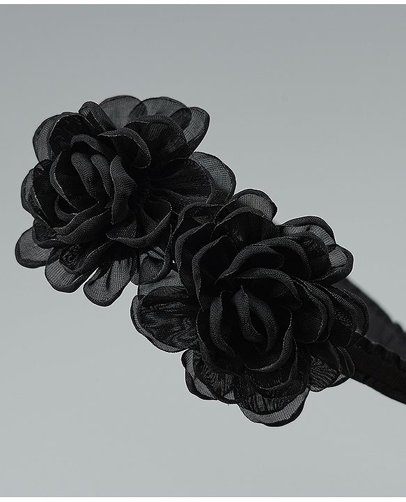Babyhug Hair Bands With Floral Applique - Black