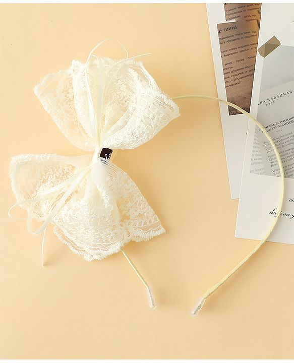 Babyhug Hair Band With Bow Applique - Beige