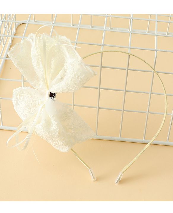 Babyhug Hair Band With Bow Applique - Beige
