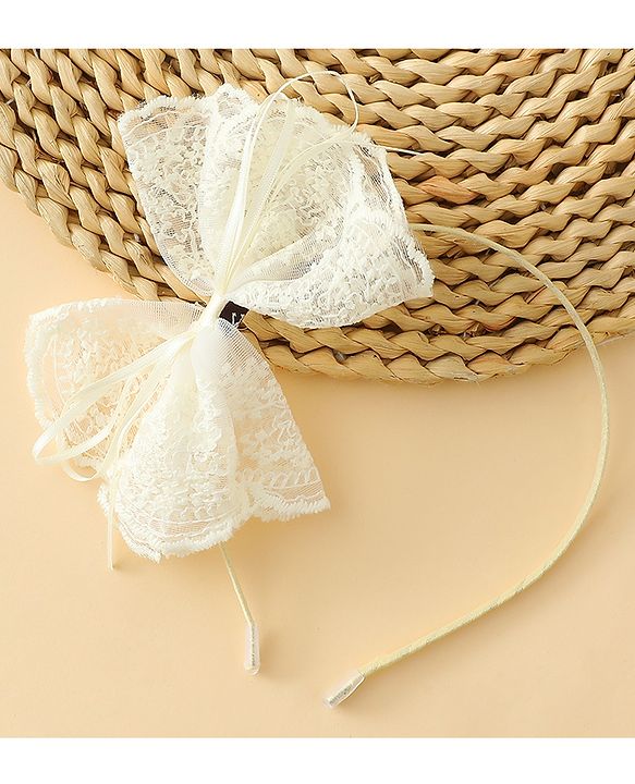 Babyhug Hair Band With Bow Applique - Beige