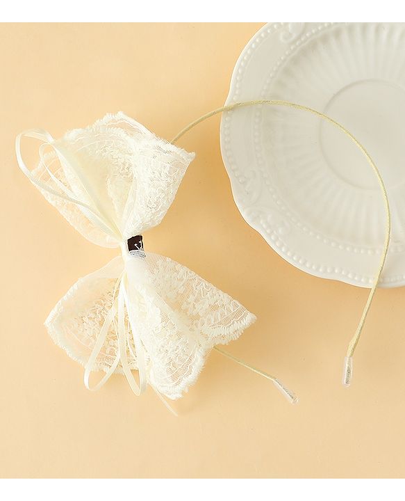 Babyhug Hair Band With Bow Applique - Beige