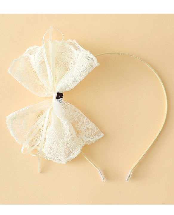 Babyhug Hair Band With Bow Applique - Beige