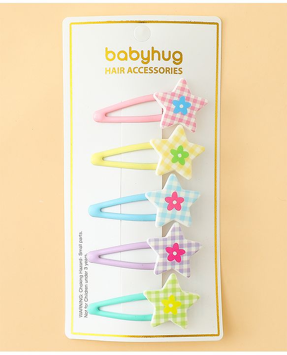 Babyhug Snap Clips With Star Applique Pack of 5 - Multicolor