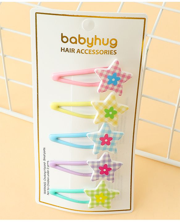 Babyhug Snap Clips With Star Applique Pack of 5 - Multicolor