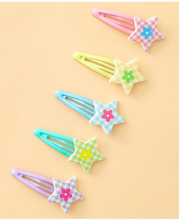 Babyhug Snap Clips With Star Applique Pack of 5 - Multicolor