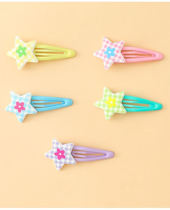 Babyhug Snap Clips With Star Applique Pack of 5 - Multicolor
