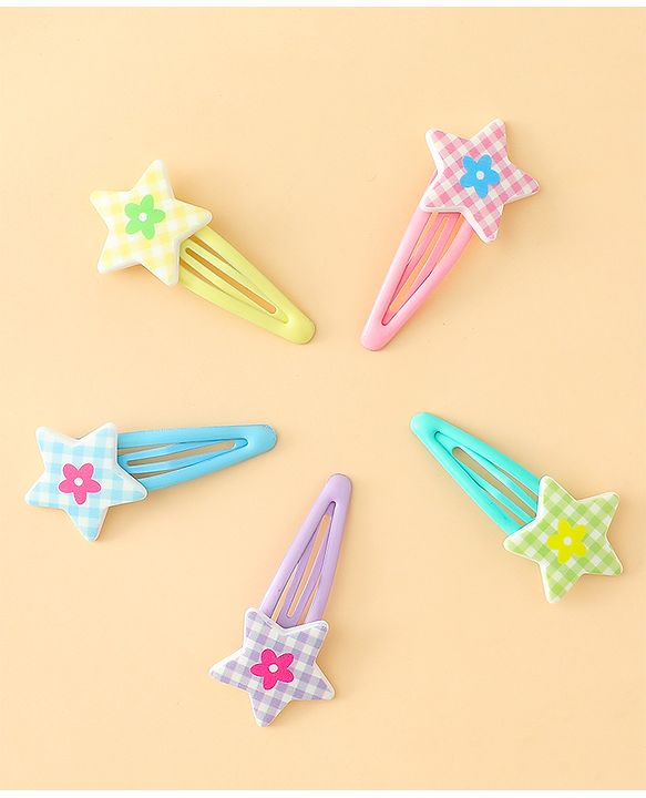 Babyhug Snap Clips With Star Applique Pack of 5 - Multicolor
