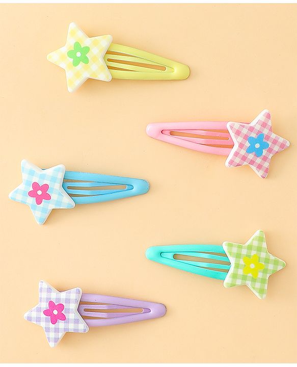 Babyhug Snap Clips With Star Applique Pack of 5 - Multicolor