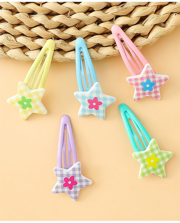Babyhug Snap Clips With Star Applique Pack of 5 - Multicolor