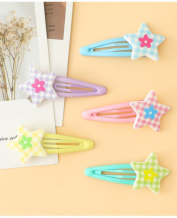 Babyhug Snap Clips With Star Applique Pack of 5 - Multicolor