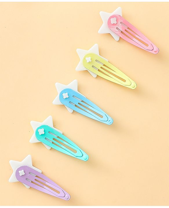 Babyhug Snap Clips With Star Applique Pack of 5 - Multicolor