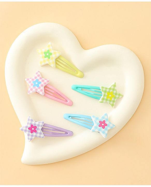 Babyhug Snap Clips With Star Applique Pack of 5 - Multicolor