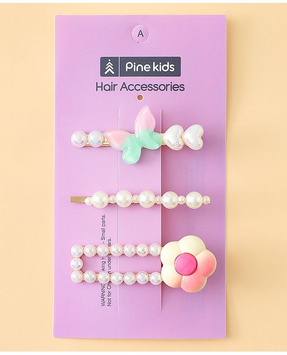 Pine Kids Free Size Hair Pins And Clips Pack of 3 - Pink