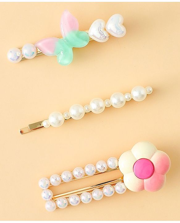 Pine Kids Free Size Hair Pins And Clips Pack of 3 - Pink