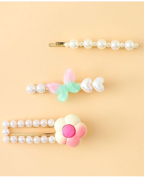 Pine Kids Free Size Hair Pins And Clips Pack of 3 - Pink