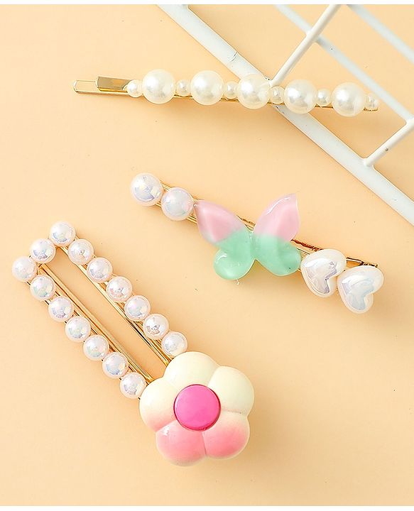 Pine Kids Free Size Hair Pins And Clips Pack of 3 - Pink