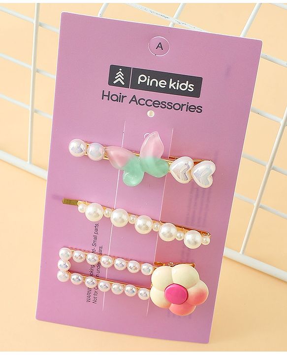 Pine Kids Free Size Hair Pins And Clips Pack of 3 - Pink