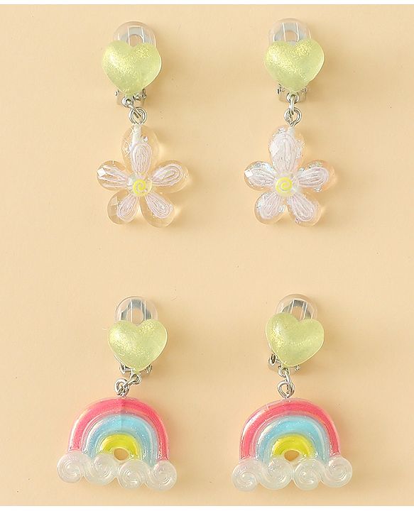 Babyhug Earrings with Floral & Rainbow Pack of 2 - Multicolor