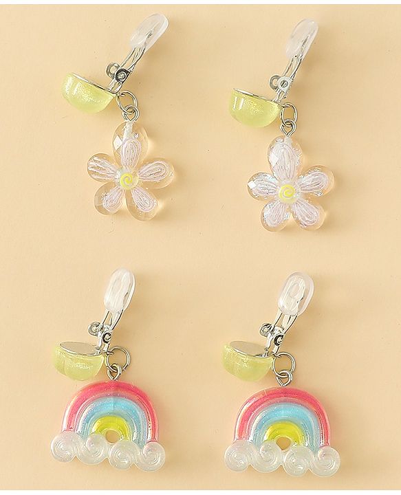 Babyhug Earrings with Floral & Rainbow Pack of 2 - Multicolor