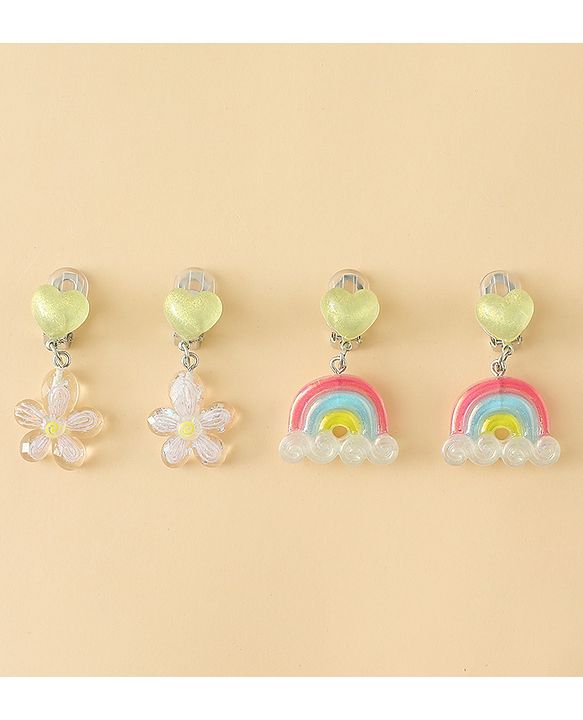 Babyhug Earrings with Floral & Rainbow Pack of 2 - Multicolor