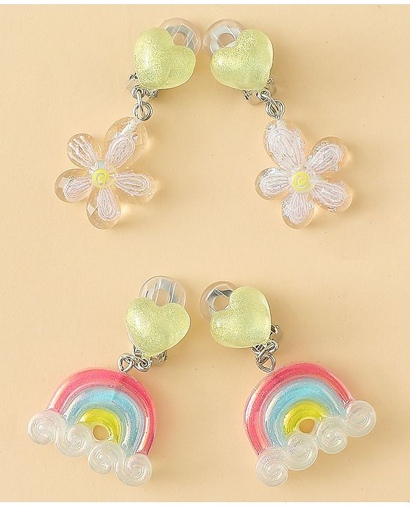 Babyhug Earrings with Floral & Rainbow Pack of 2 - Multicolor