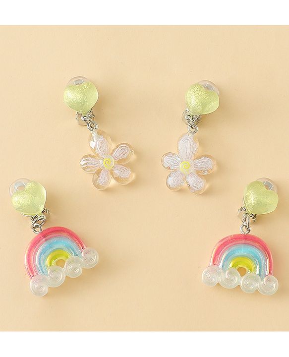 Babyhug Earrings with Floral & Rainbow Pack of 2 - Multicolor