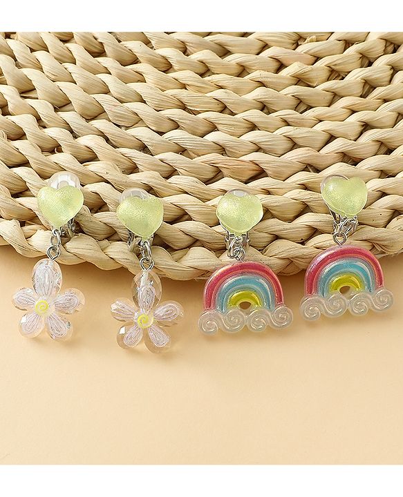 Babyhug Earrings with Floral & Rainbow Pack of 2 - Multicolor