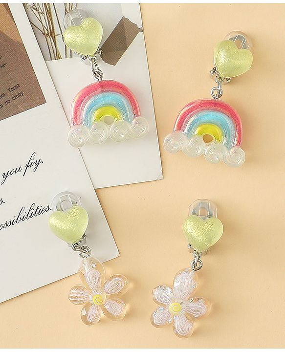 Babyhug Earrings with Floral & Rainbow Pack of 2 - Multicolor