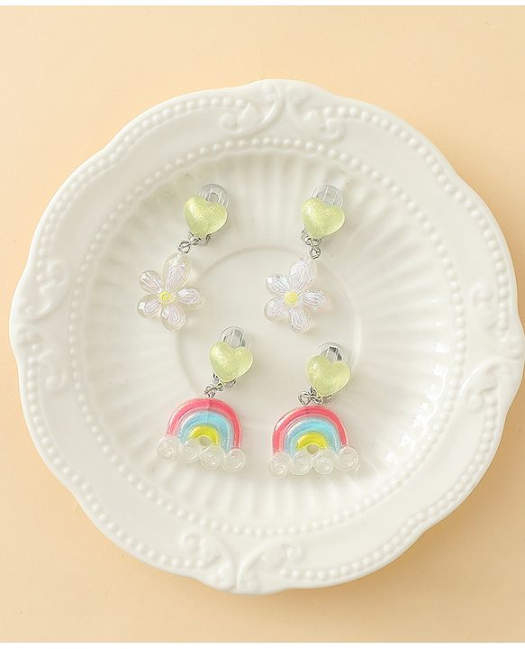 Babyhug Earrings with Floral & Rainbow Pack of 2 - Multicolor