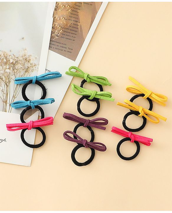 Pine Kids Hair Rubber Bands with Bow Pack of 5 Free Size - Multicolor