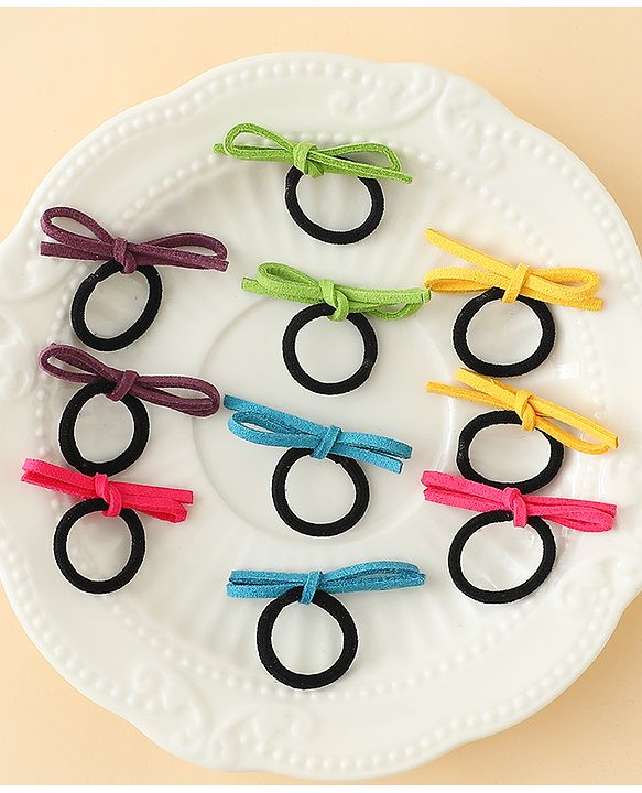 Pine Kids Hair Rubber Bands with Bow Pack of 5 Free Size - Multicolor