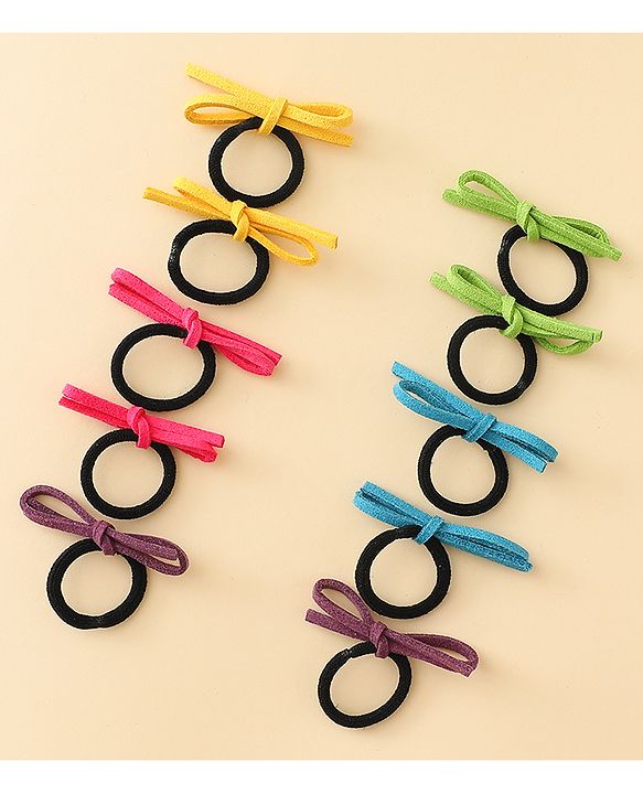 Pine Kids Hair Rubber Bands with Bow Pack of 5 Free Size - Multicolor