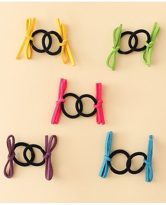 Pine Kids Hair Rubber Bands with Bow Pack of 5 Free Size - Multicolor