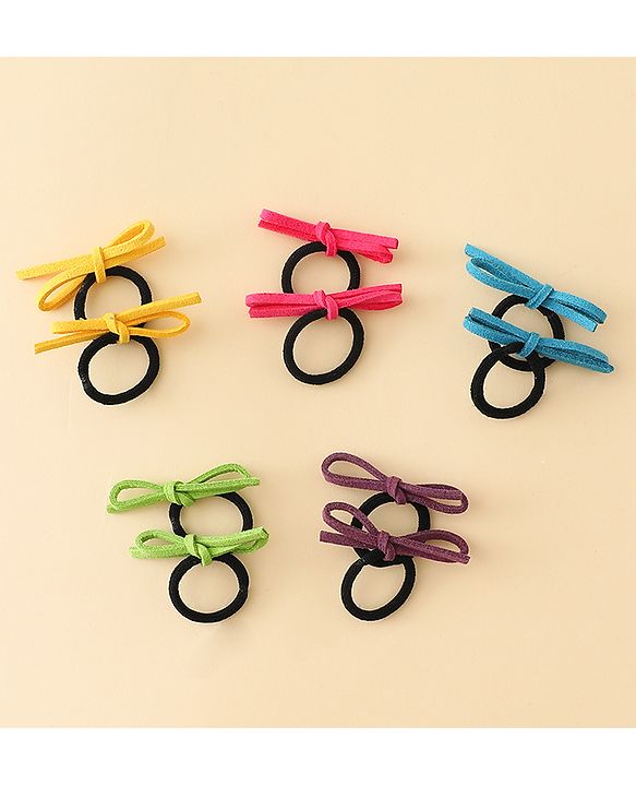 Pine Kids Hair Rubber Bands with Bow Pack of 5 Free Size - Multicolor