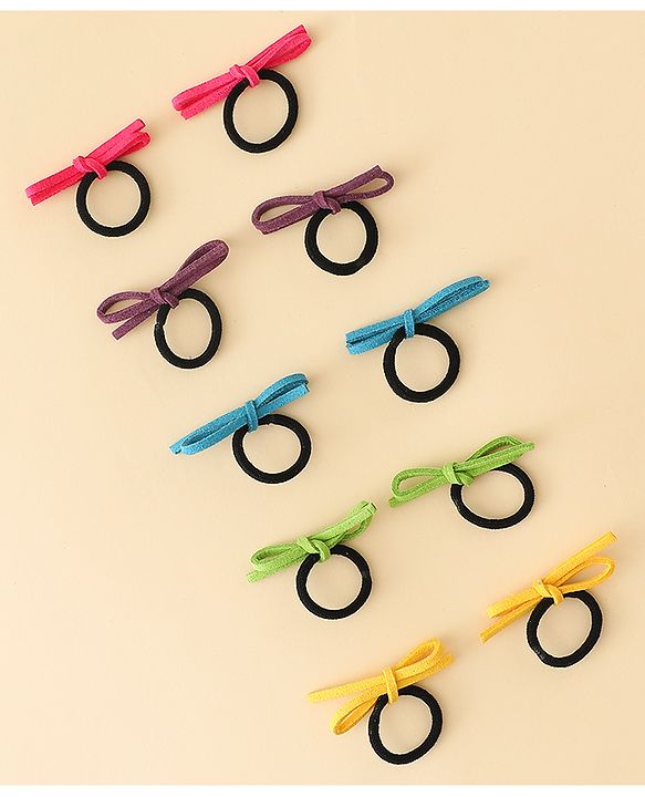 Pine Kids Hair Rubber Bands with Bow Pack of 5 Free Size - Multicolor
