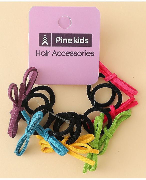 Pine Kids Hair Rubber Bands with Bow Pack of 5 Free Size - Multicolor