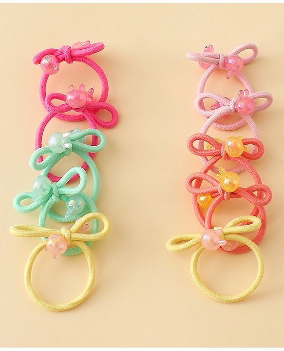 Babyhug Hair Rubber Bands with Bunny Applique Free Size Pack of 10 - Multicolor