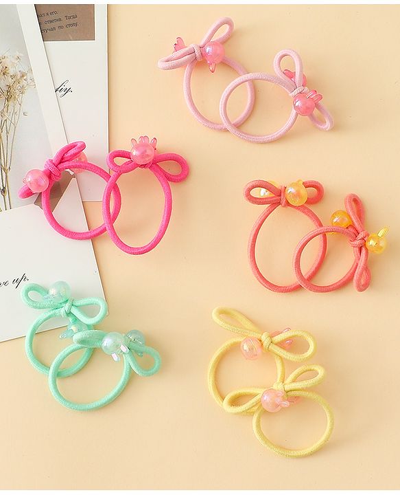 Babyhug Hair Rubber Bands with Bunny Applique Free Size Pack of 10 - Multicolor