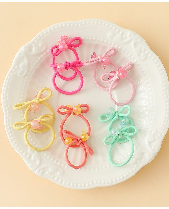 Babyhug Hair Rubber Bands with Bunny Applique Free Size Pack of 10 - Multicolor