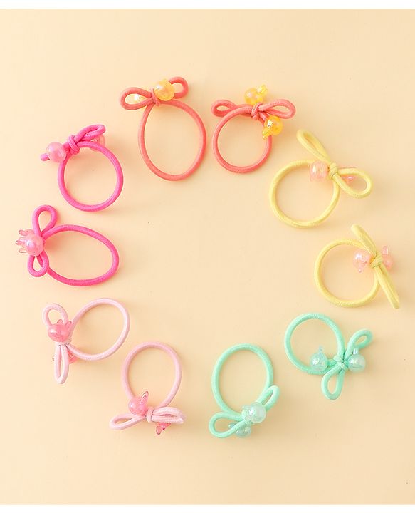 Babyhug Hair Rubber Bands with Bunny Applique Free Size Pack of 10 - Multicolor