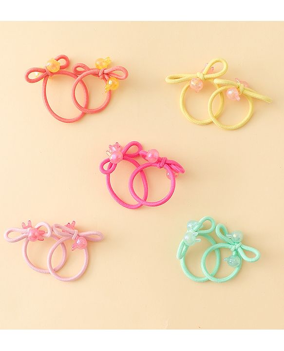 Babyhug Hair Rubber Bands with Bunny Applique Free Size Pack of 10 - Multicolor