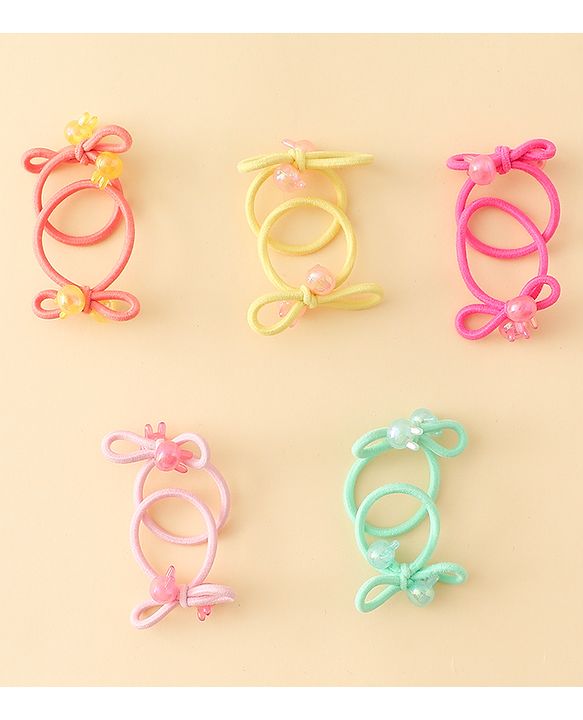 Babyhug Hair Rubber Bands with Bunny Applique Free Size Pack of 10 - Multicolor