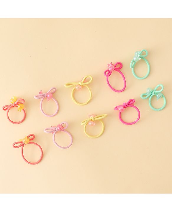 Babyhug Hair Rubber Bands with Bunny Applique Free Size Pack of 10 - Multicolor