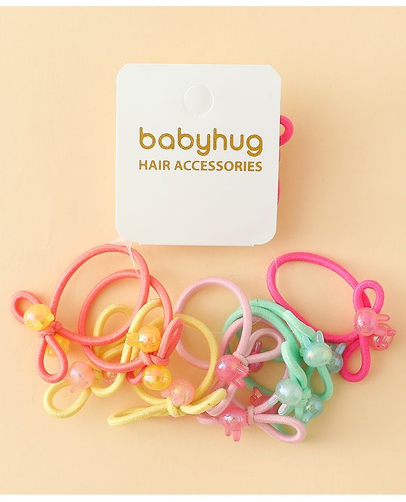 Babyhug Hair Rubber Bands with Bunny Applique Free Size Pack of 10 - Multicolor