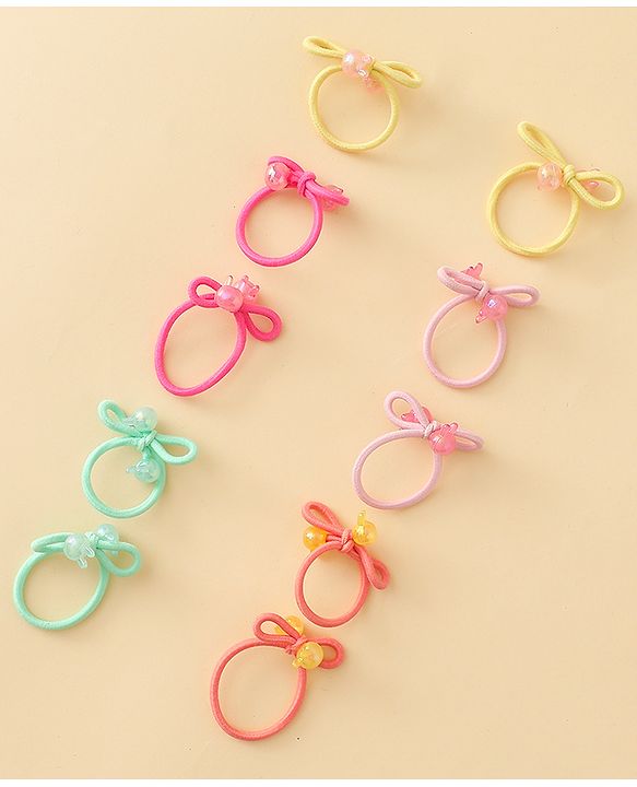 Babyhug Hair Rubber Bands with Bunny Applique Free Size Pack of 10 - Multicolor