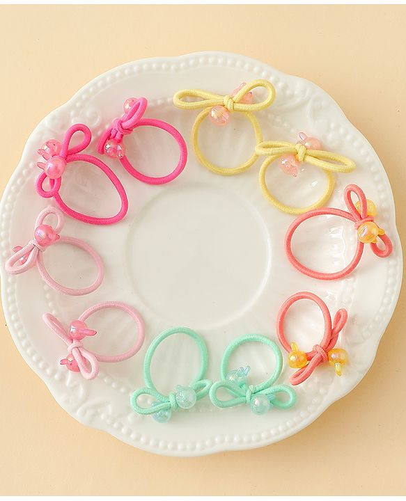 Babyhug Hair Rubber Bands with Bunny Applique Free Size Pack of 10 - Multicolor