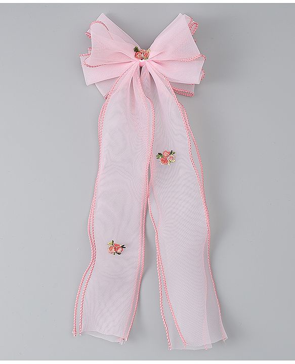 Babyhug Bow & Butterfly Clip with Floral Embroidery Free Size - Pink