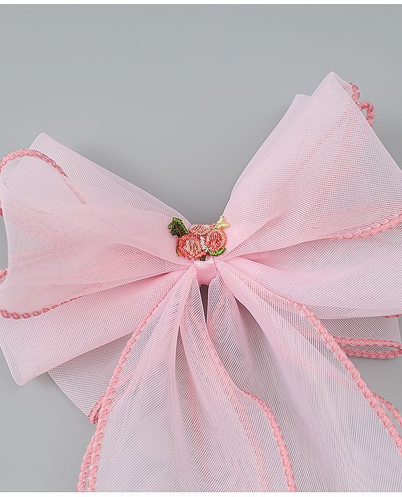 Babyhug Bow & Butterfly Clip with Floral Embroidery Free Size - Pink