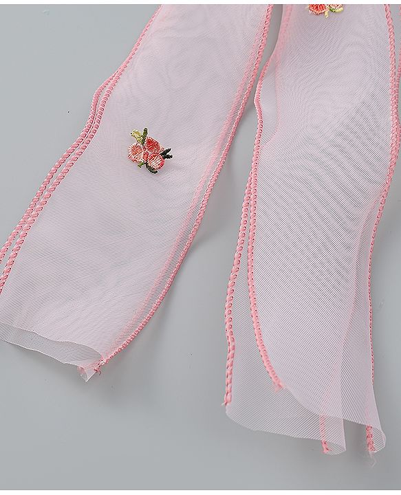 Babyhug Bow & Butterfly Clip with Floral Embroidery Free Size - Pink